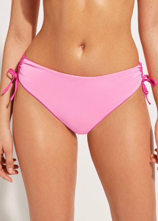 Abajo De Bikini Calzedonia High-Cintura Drawstring Indonesia Mujer Rosas | CL1457RW