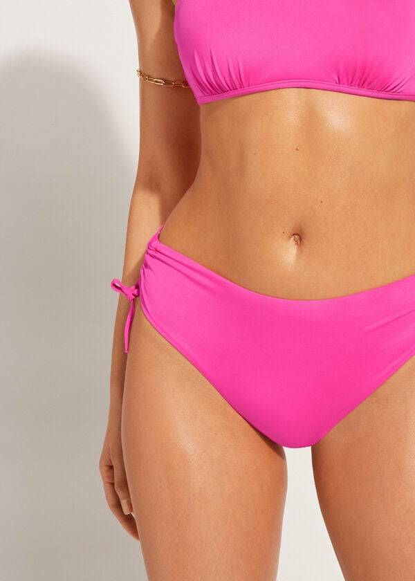 Abajo De Bikini Calzedonia High-Cintura Drawstring Indonesia Mujer Rosas | CL1457RW