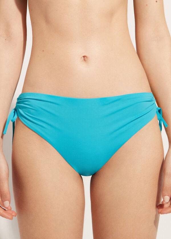 Abajo De Bikini Calzedonia High-Cintura Drawstring Indonesia Mujer Turquesa | CL1458TV