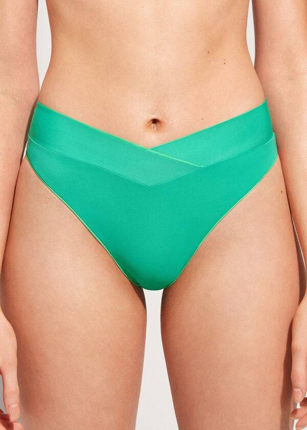 Abajo De Bikini Calzedonia High-Cintura V-Cut Brazilian Indonesia Mujer Verde | CL1462OR