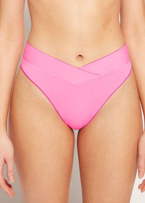 Abajo De Bikini Calzedonia High-Cintura V-Cut Brazilian Indonesia Mujer Rosas | CL1463PQ