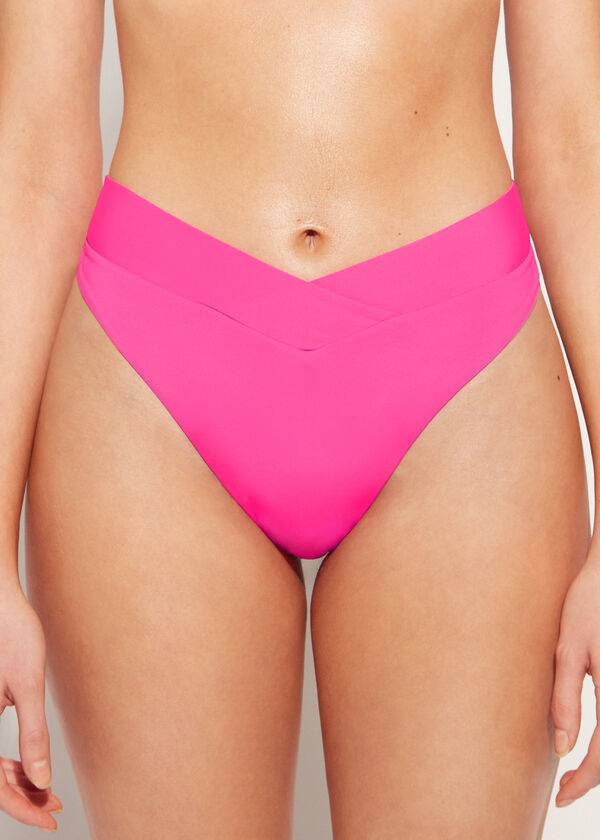 Abajo De Bikini Calzedonia High-Cintura V-Cut Brazilian Indonesia Mujer Rosas | CL1463PQ