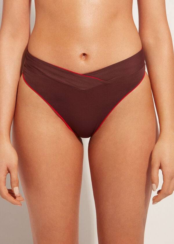 Abajo De Bikini Calzedonia High-Cintura V-Cut Brazilian Indonesia Mujer Rojas | CL1465SO