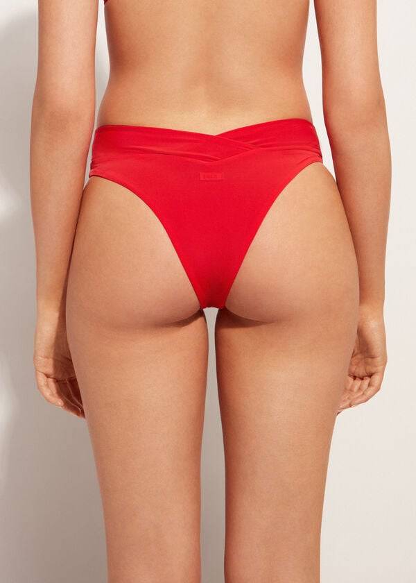 Abajo De Bikini Calzedonia High-Cintura V-Cut Brazilian Indonesia Mujer Rojas | CL1465SO