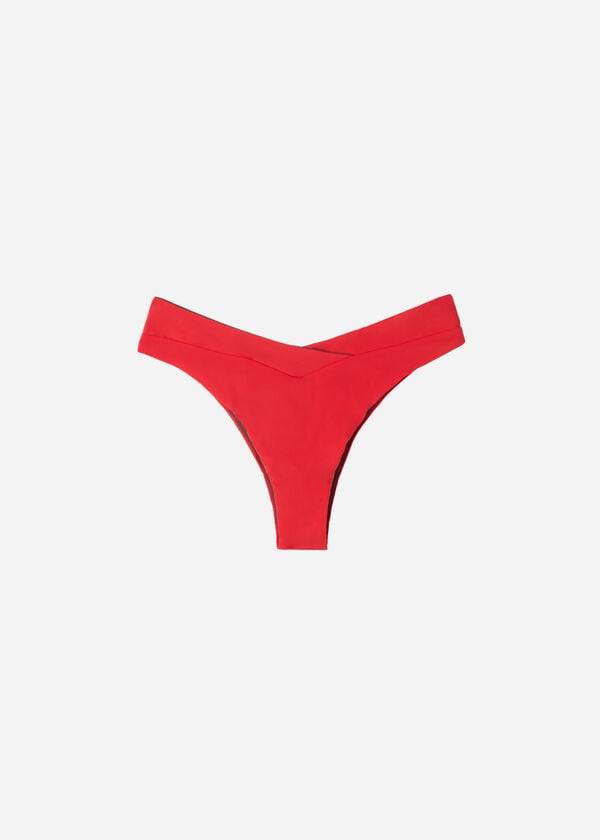 Abajo De Bikini Calzedonia High-Cintura V-Cut Brazilian Indonesia Mujer Rojas | CL1465SO