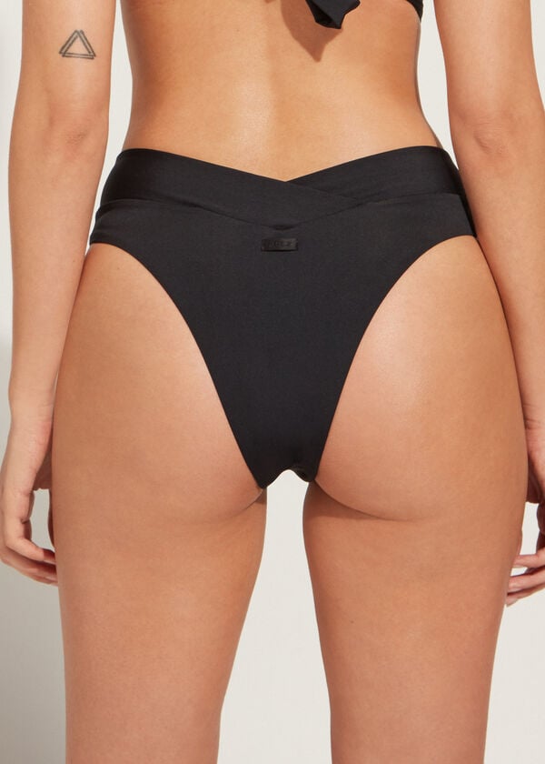 Abajo De Bikini Calzedonia High-Cintura V-Cut Brazilian Indonesia Eco Mujer Negras | CL1466DN