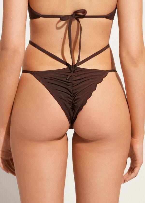 Abajo De Bikini Calzedonia High-Cut Brazilian Islamorada Mujer Cafe Marrones | CL1440DN