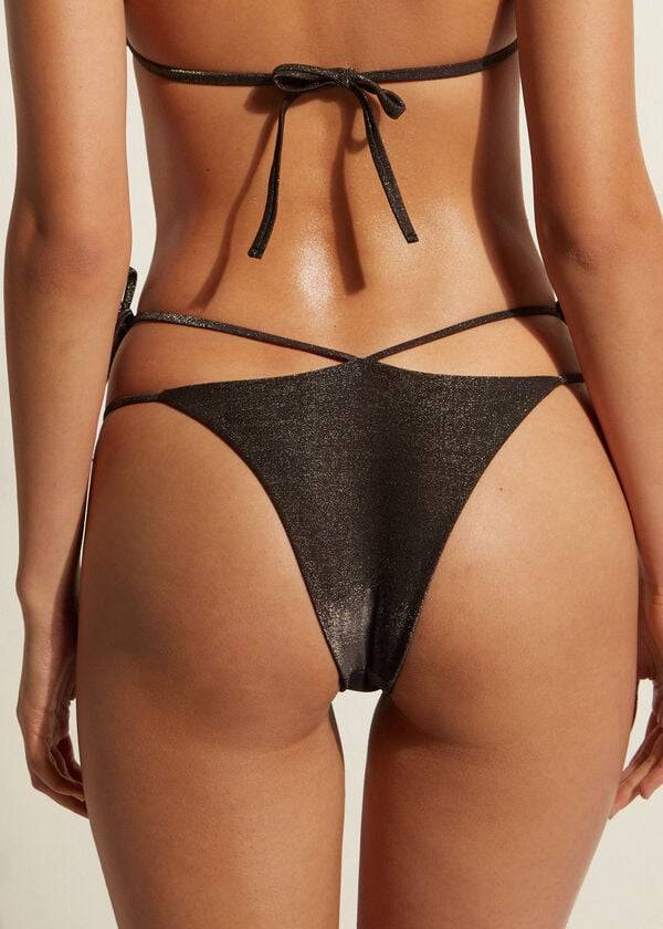 Abajo De Bikini Calzedonia Lamé Brazilian Side String Hollywood Mujer Negras | CL1485YU