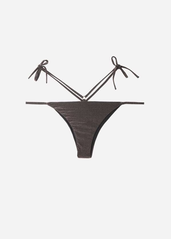Abajo De Bikini Calzedonia Lamé Brazilian Side String Hollywood Mujer Negras | CL1485YU