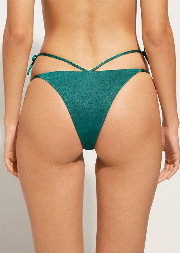 Abajo De Bikini Calzedonia Lamé Brazilian Side String Hollywood Mujer Verde | CL1486UT