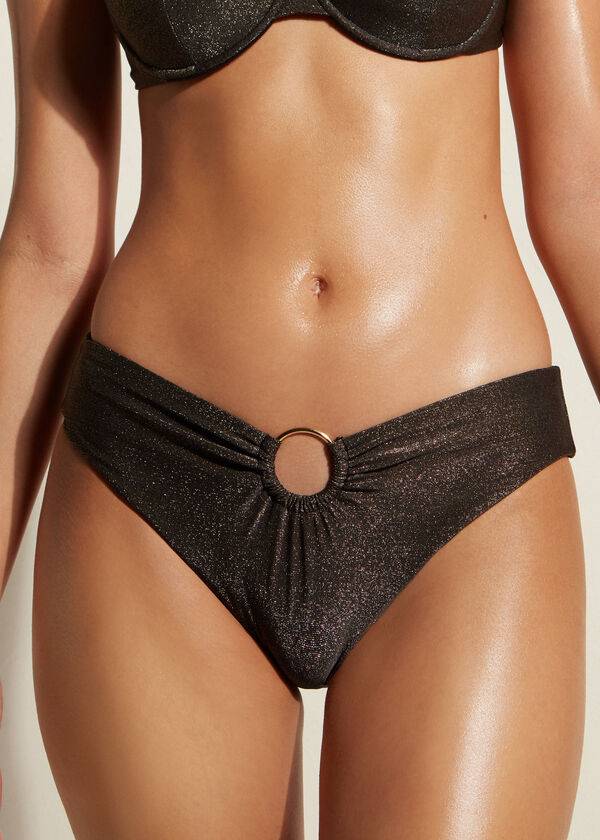 Abajo De Bikini Calzedonia Lamé High Cintura Hollywood Mujer Negras | CL1487IS
