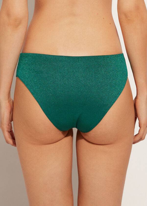 Abajo De Bikini Calzedonia Lamé High Cintura Hollywood Mujer Verde | CL1488OR