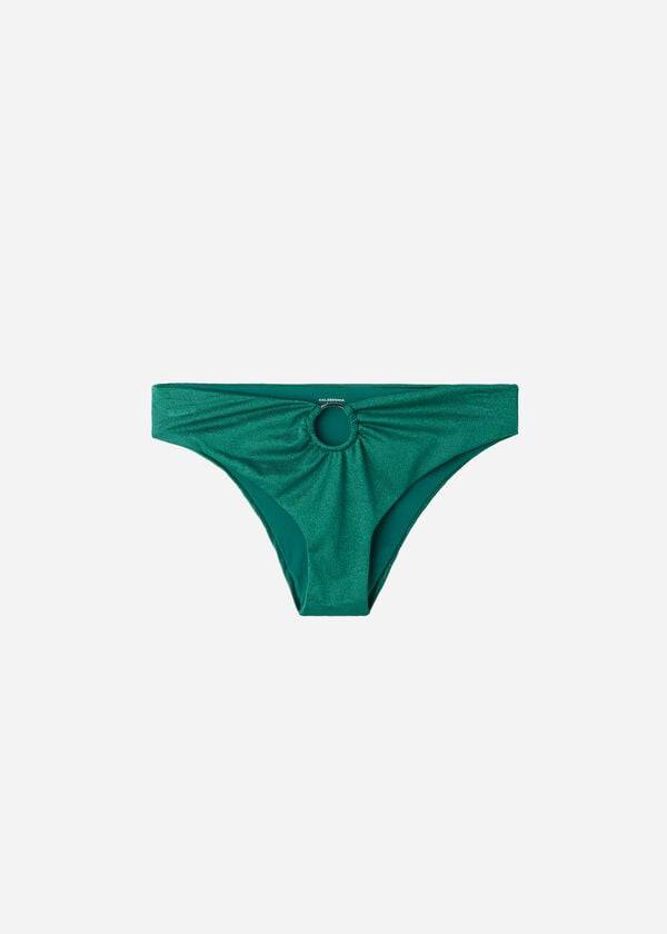 Abajo De Bikini Calzedonia Lamé High Cintura Hollywood Mujer Verde | CL1488OR