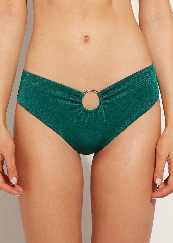 Abajo De Bikini Calzedonia Lamé High Cintura Hollywood Mujer Verde | CL1488OR