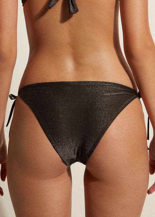 Abajo De Bikini Calzedonia Lamé String Hollywood Mujer Negras | CL1490AP