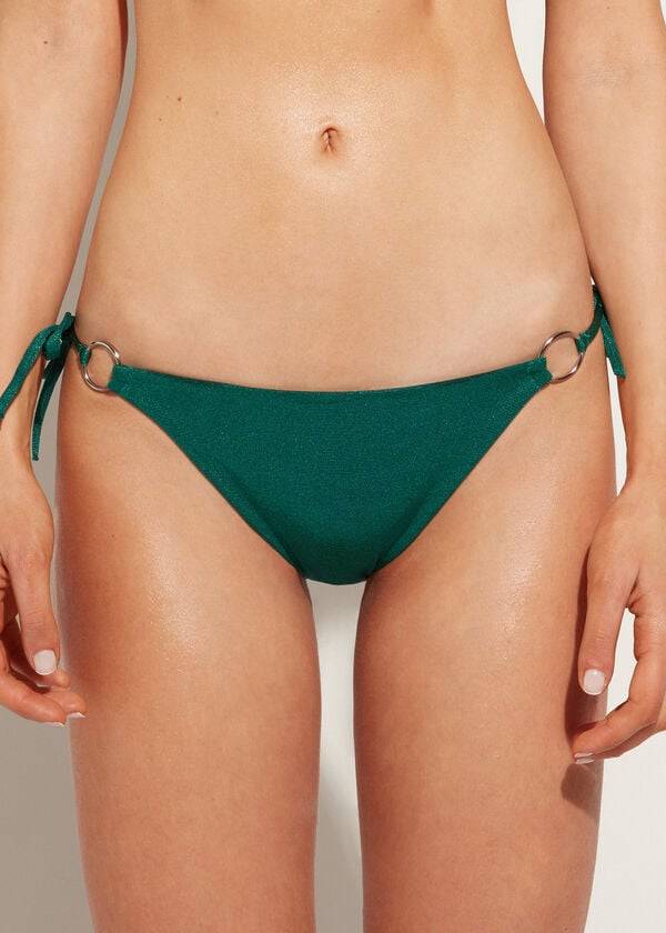 Abajo De Bikini Calzedonia Lamé String Hollywood Mujer Verde | CL1491SO