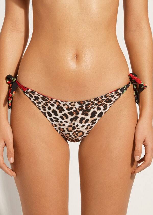 Abajo De Bikini Calzedonia Reversible String Nizza Mujer Rosas | CL1514OR