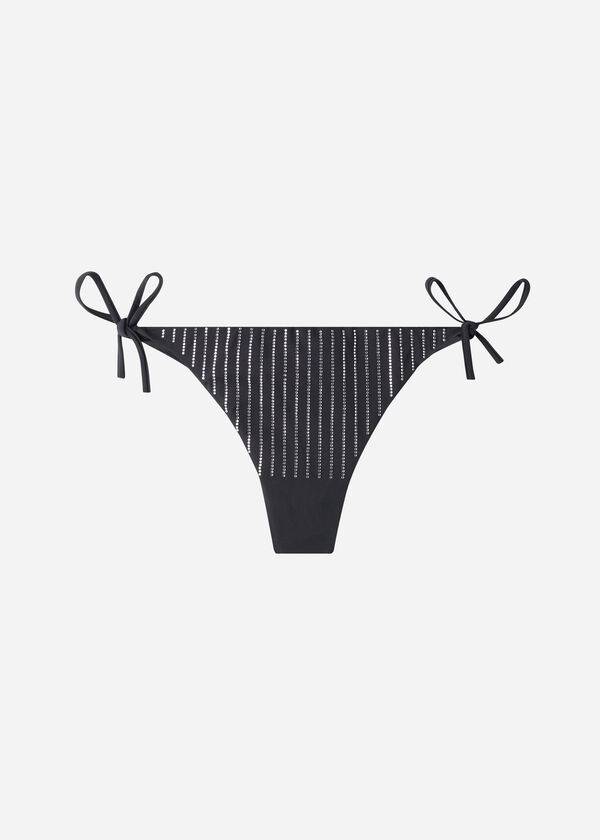 Abajo De Bikini Calzedonia Rhinestone Brazilian String Shanghai Mujer Negras | CL1516AP