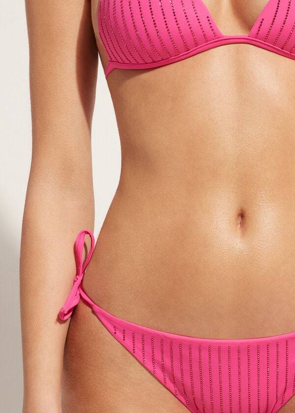 Abajo De Bikini Calzedonia Rhinestone Brazilian String Shanghai Mujer Rosas | CL1517SO