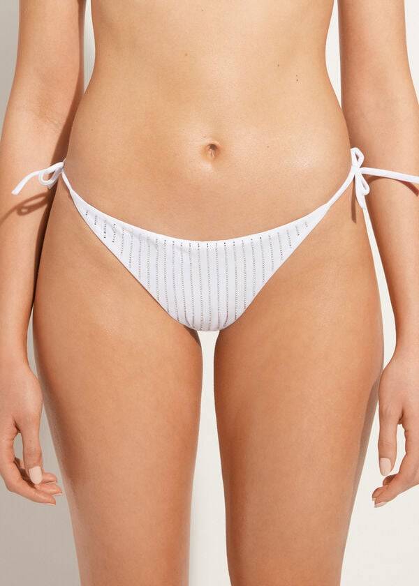 Abajo De Bikini Calzedonia Rhinestone Brazilian String Shanghai Mujer Blancas | CL1519FM