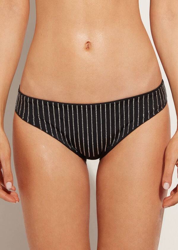Abajo De Bikini Calzedonia Rhinestone Shanghai Mujer Negras | CL1520GL