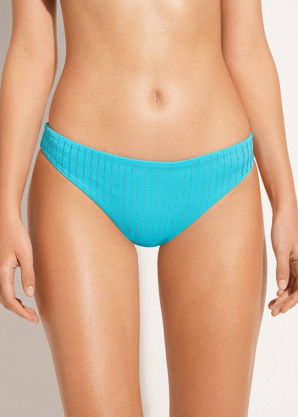 Abajo De Bikini Calzedonia Rhinestone Shanghai Mujer Turquesa Verde | CL1522JJ