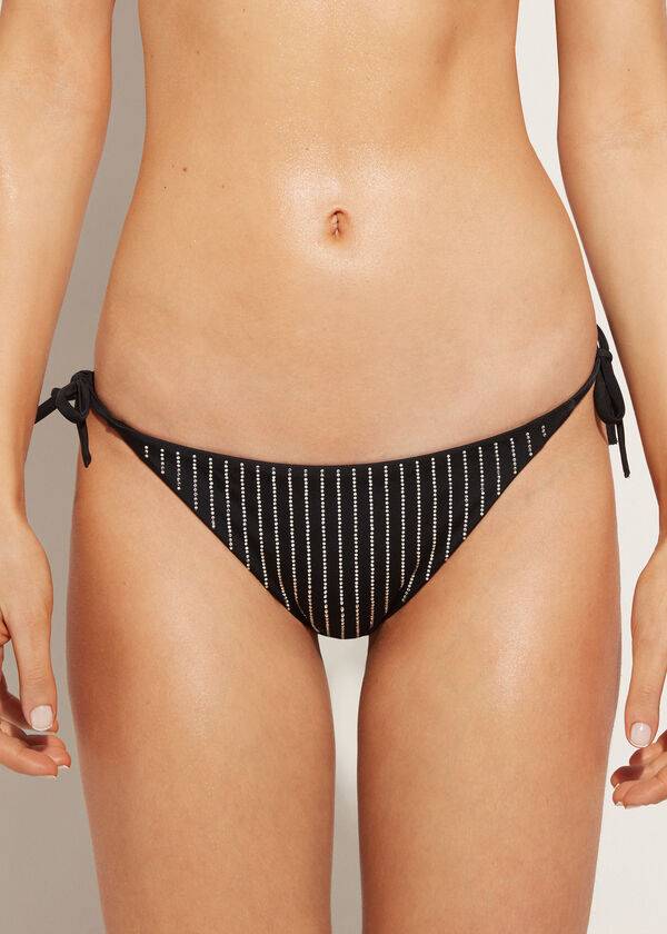 Abajo De Bikini Calzedonia Rhinestone String Shanghai Mujer Negras | CL1524LH