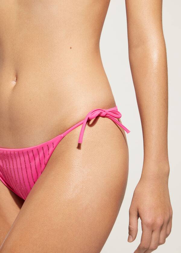 Abajo De Bikini Calzedonia Rhinestone String Shanghai Mujer Rosas | CL1525ZG