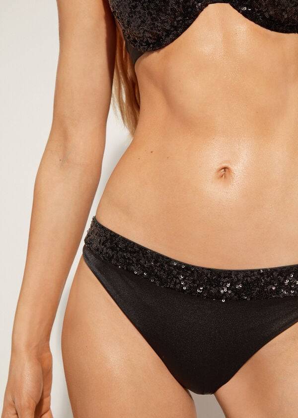 Abajo De Bikini Calzedonia Sequined Cannes rosa Mujer Negras | CL1539IS