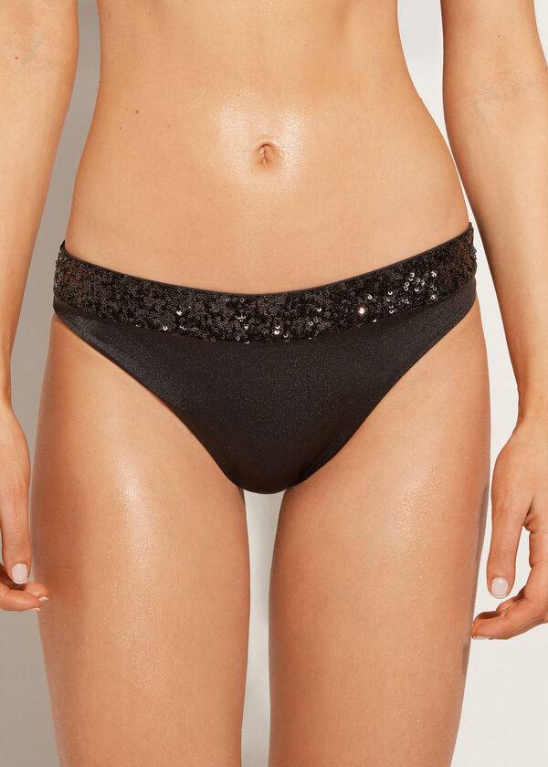 Abajo De Bikini Calzedonia Sequined Cannes rosa Mujer Negras | CL1539IS