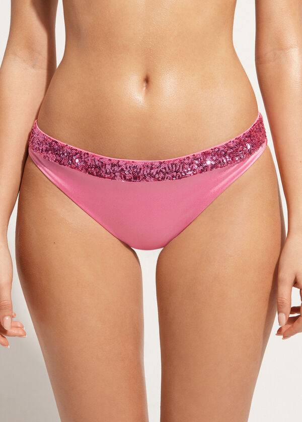 Abajo De Bikini Calzedonia Sequined Cannes rosa Mujer Rosas | CL1540OR