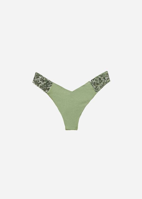 Abajo De Bikini Calzedonia Sequined High-Cut Brazilian Cannes Mujer Verde | CL1544DN