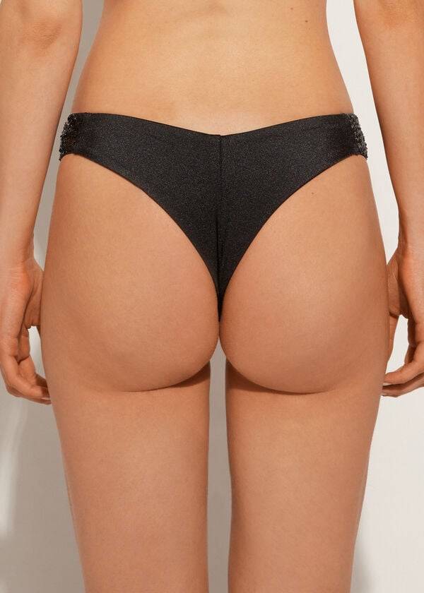 Abajo De Bikini Calzedonia Sequined High-Cut Brazilian Cannes Cheeky Mujer Negras | CL1545FM
