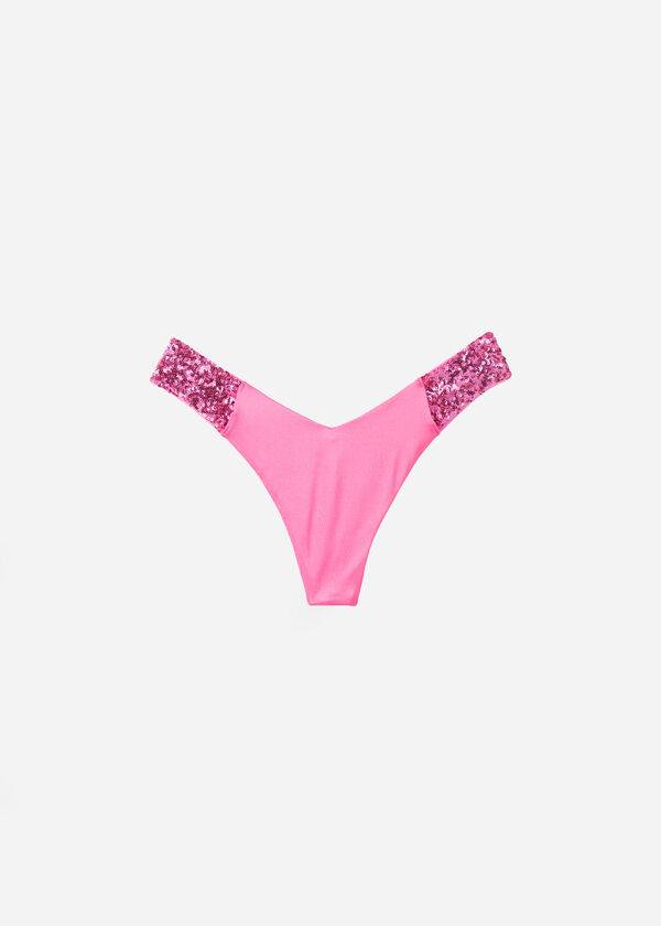 Abajo De Bikini Calzedonia Sequined High-Cut Brazilian Cannes Cheeky Mujer Rosas | CL1546GL