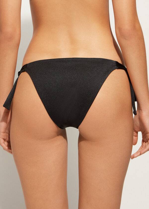 Abajo De Bikini Calzedonia Sequined Side-Tie Cannes Mujer Negras | CL1549KI