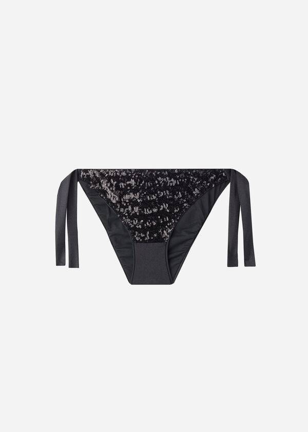 Abajo De Bikini Calzedonia Sequined Side-Tie Cannes Mujer Negras | CL1549KI