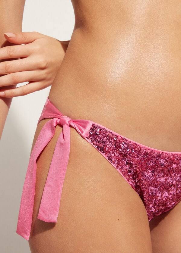 Abajo De Bikini Calzedonia Sequined Side-Tie Cannes Mujer Rosas | CL1550LH