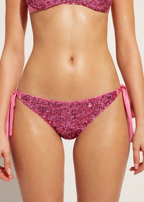 Abajo De Bikini Calzedonia Sequined Side-Tie Cannes Mujer Rosas | CL1550LH