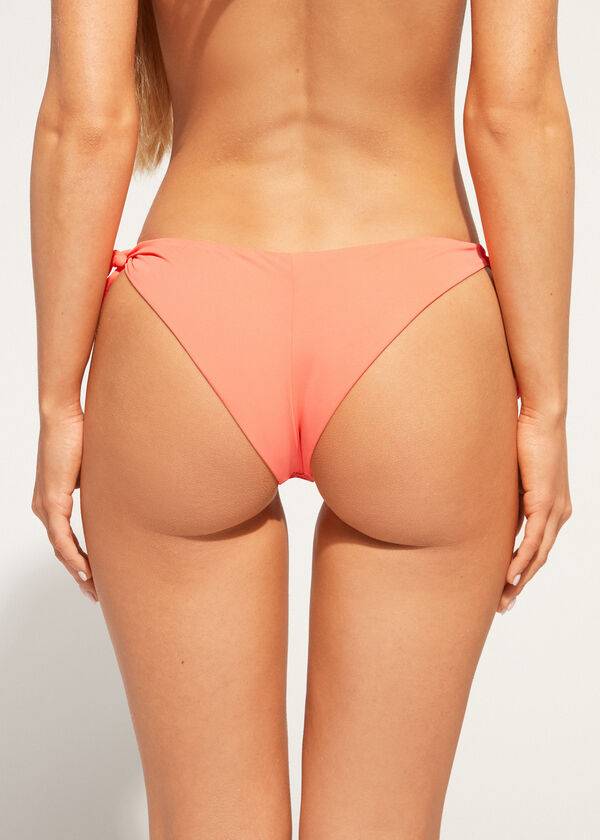 Abajo De Bikini Calzedonia Side Tie Brazilian Corfù Mujer Coral Naranjas | CL1558QZ