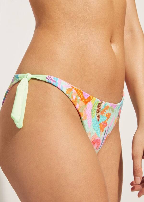 Abajo De Bikini Calzedonia Side-Tie Brazilian Foliage Tahiti Mujer Verde | CL1568AP
