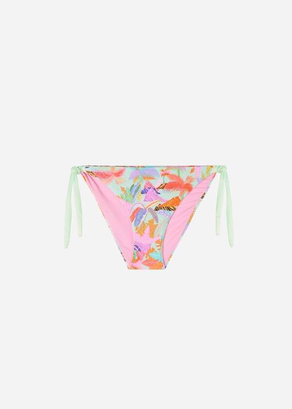 Abajo De Bikini Calzedonia Side-Tie Foliage Tahiti Mujer Verde | CL1569SO