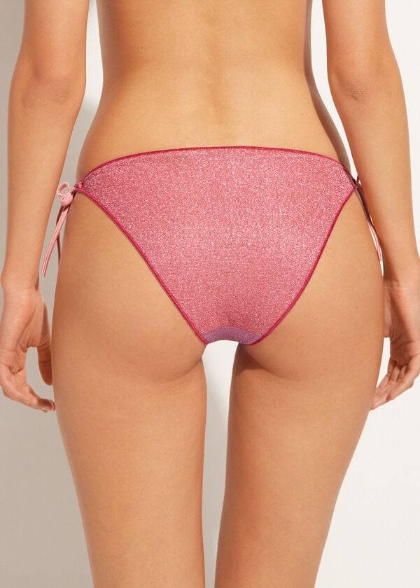 Abajo De Bikini Calzedonia String Tie Lamé Lisbona Mujer Rosas | CL1621SO