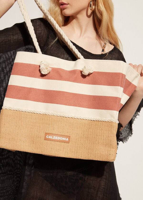 Accesorios Calzedonia A Rayas Beach Bag Mujer Marrones | CL1284DN