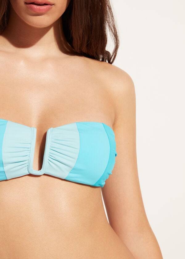 Arriba De Bikini Calzedonia Acolchado Bandeau Azzorre Mujer Turquesa | CL1784LH