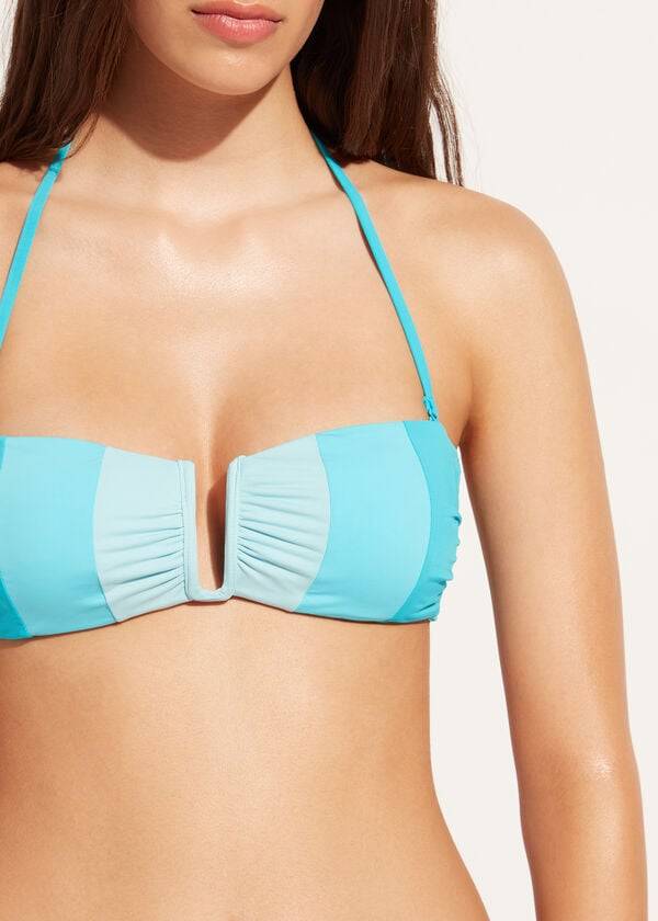 Arriba De Bikini Calzedonia Acolchado Bandeau Azzorre Mujer Turquesa | CL1784LH