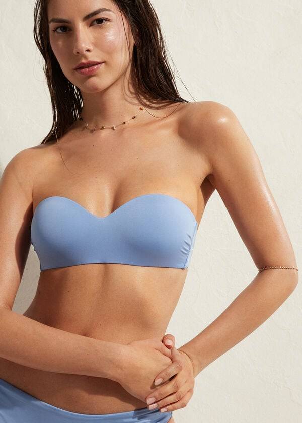 Arriba De Bikini Calzedonia Acolchado Bandeau Indonesia Eco Mujer Azules | CL1794EX
