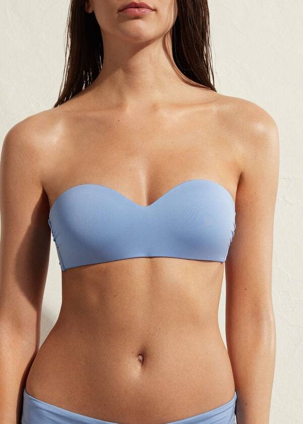 Arriba De Bikini Calzedonia Acolchado Bandeau Indonesia Eco Mujer Azules | CL1794EX