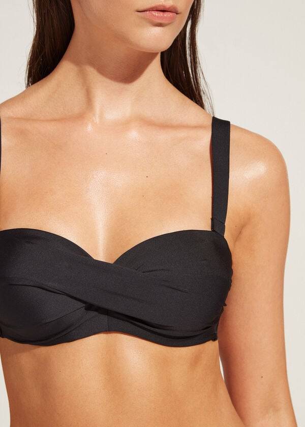 Arriba De Bikini Calzedonia Acolchado Bandeau Indonesia Eco cobey Mujer Negras | CL1798UT