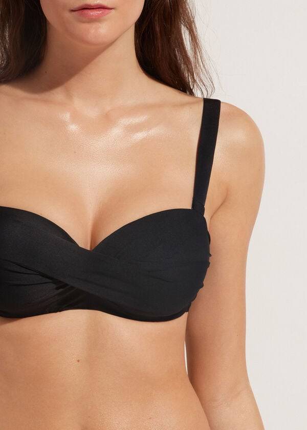 Arriba De Bikini Calzedonia Acolchado Bandeau Indonesia Eco cobey Mujer Negras | CL1798UT