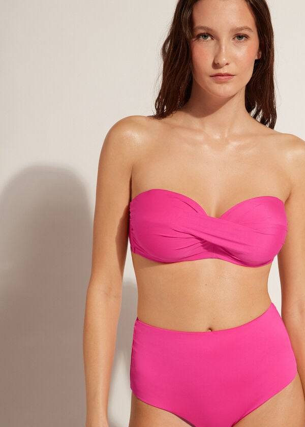 Arriba De Bikini Calzedonia Acolchado Bandeau Indonesia Eco cobey Mujer Rosas | CL1800OR